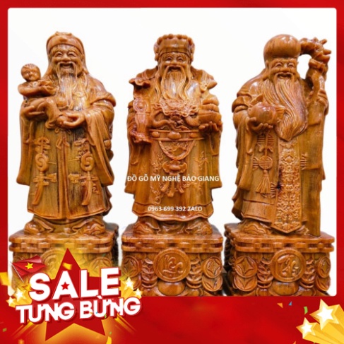 Bộ tượng tam đa phúc lộc thọ gỗ huyết long cao 20 cm