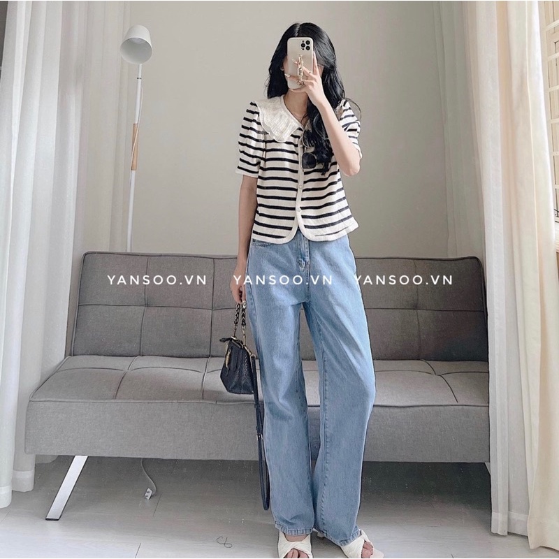Áo len  tăm lạnh cổ bèo ,áo kiểu tiểu thư chất len quảng châu cao cấp by YANSOO