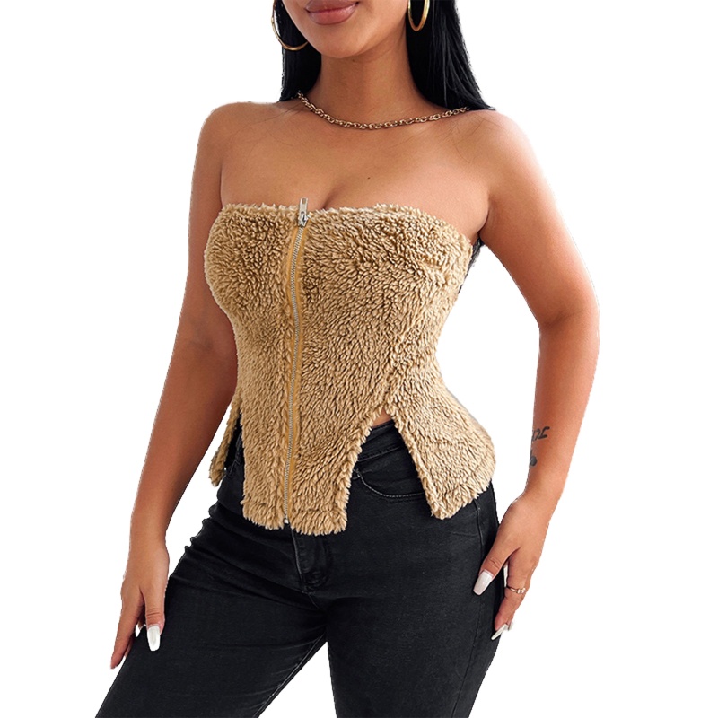 Brroa Áo Ống Lông Hai Dây Dáng Ngắn Hở Lưng Thời Trang Cho Nữ