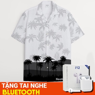Áo sơ mi hoạ tiết mùa hè cây dừa phong cách Tropical nhiệt đới - HW295 - Sơ mi cổ vest hoạ tiết tay ngắn