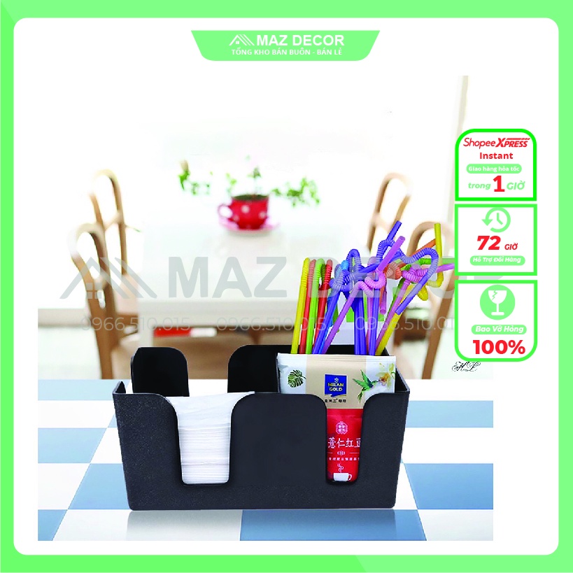 [Sỉ] Khay kệ hộp úp cốc trà sữa mini - khay đựng ống hút, giấy ăn mica chữ nhật đen