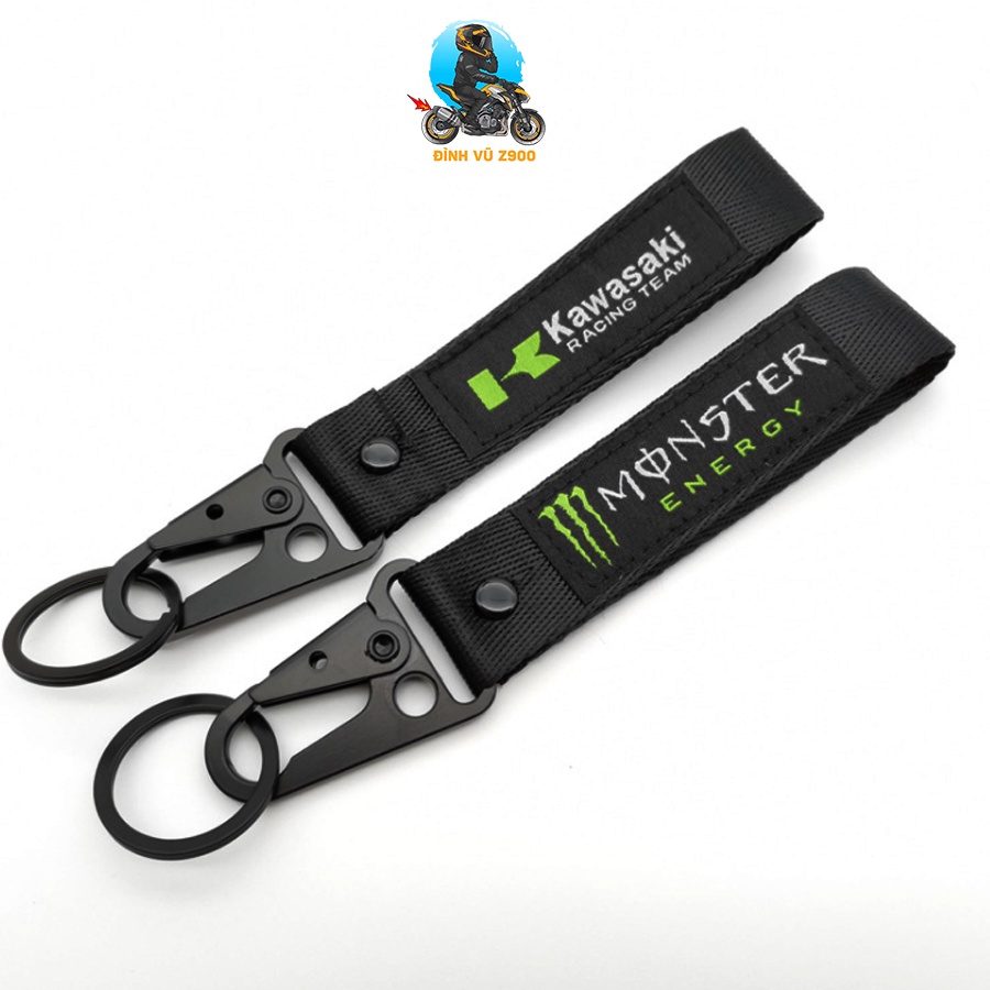 Móc khóa KAWASAKI, đầu bấm kim loại CHẮC CHẮN, dây vải DÀY DẶN, logo THÊU không phai màu