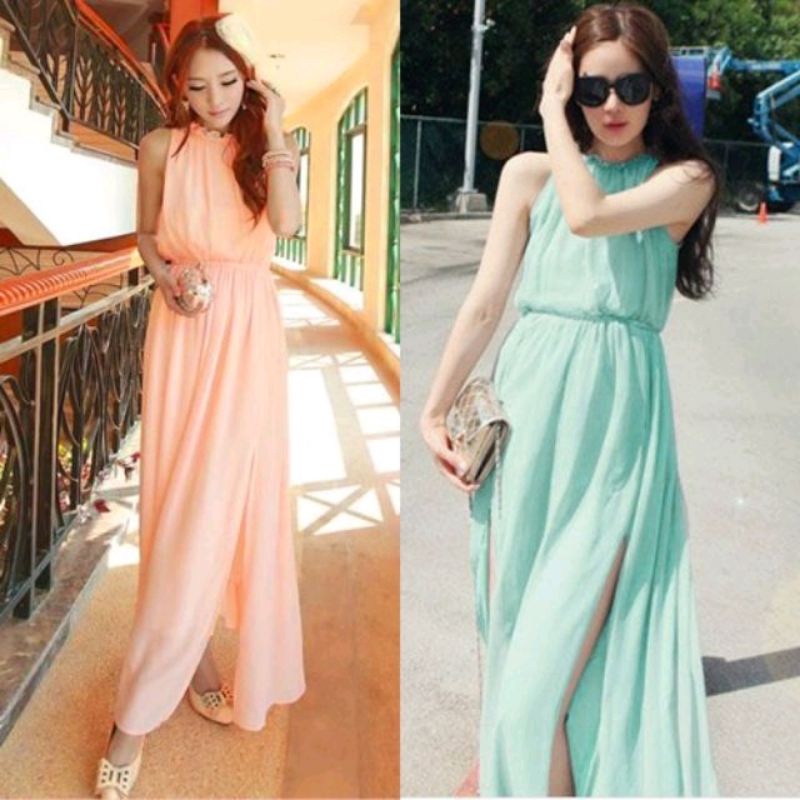 Đầm maxi xẻ tà quảng châu S-M-L-XL
