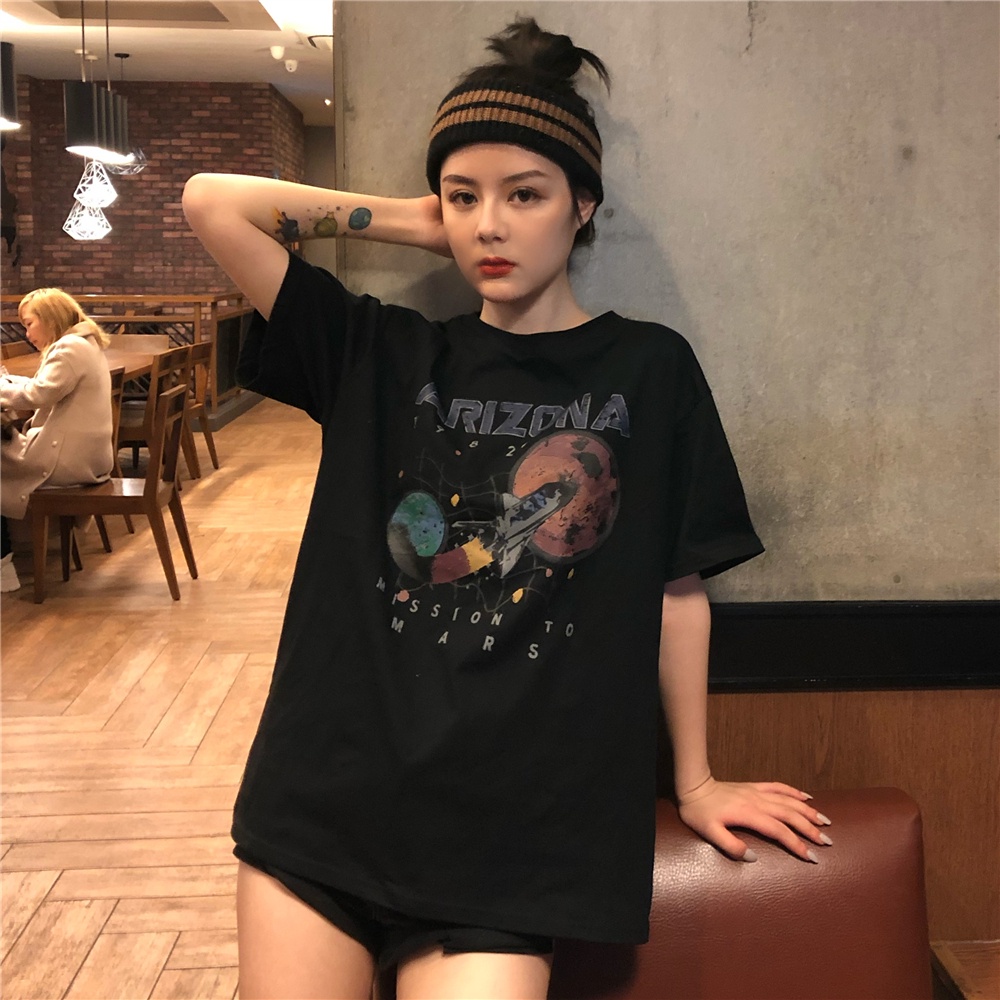 Áo Thun Nữ Ngắn Tay Cổ Tròn In Hình Thời Trang Hàn Quốc Mới