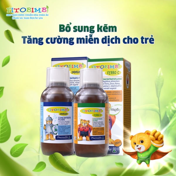 Fitobimbi Ferro C, bổ sung Sắt, Kẽm và các Vitamin, Khoáng Chất. Giúp tăng đề kháng, tăng hệ miễn dịch cho bé