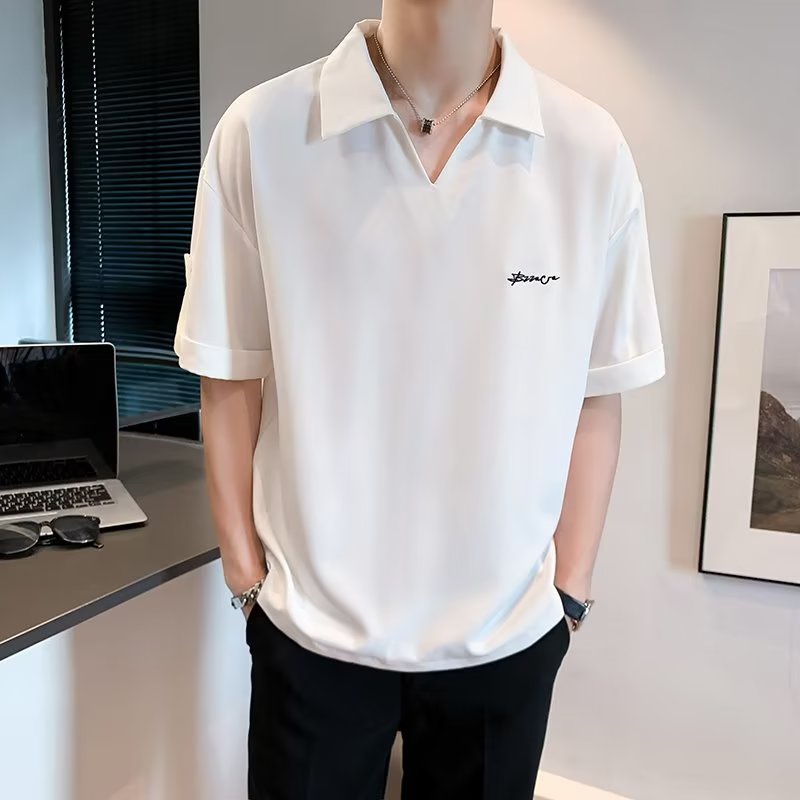 Áo Thun Polo Mỏng Dáng Rộng In Chữ Đơn Giản Thời Trang Mùa Hè Chất Lượng Cao Phong Cách Hàn Quốc Hàng Mới Dành Cho Nam 2022