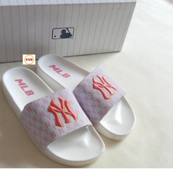 ♥️ Freeship+Ảnh Thật ♥️ Dép 𝐌𝐋𝐁 𝗡𝗬 quai ngang nam nữ, dép mlb quai ngang thể thao thêu nổi NY trắng 