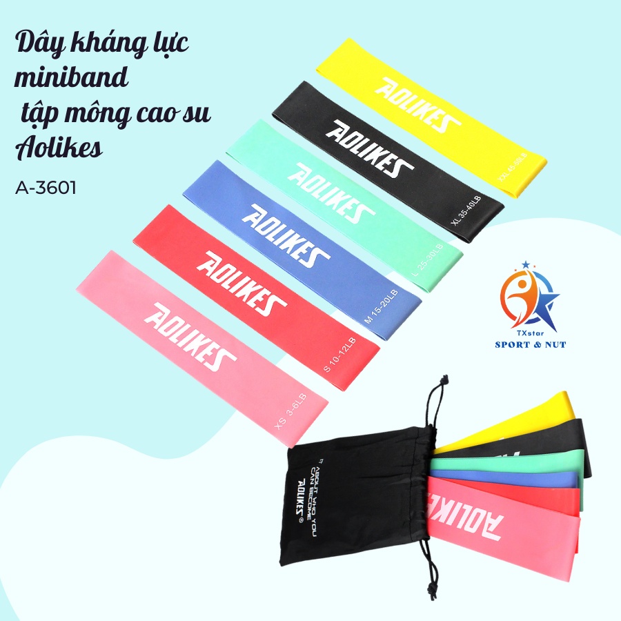 Dây Mini Band Cao Su Kháng Lực Aolikes | Dây Miniband Tập Mông Đùi, Bộ 6 Dây Giá Cực Shock