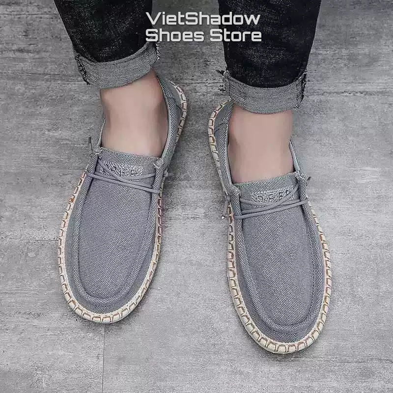 Giày lười vải nam - Chất liệu vải bố 3 màu đen, ghi và kaki - Mã 891