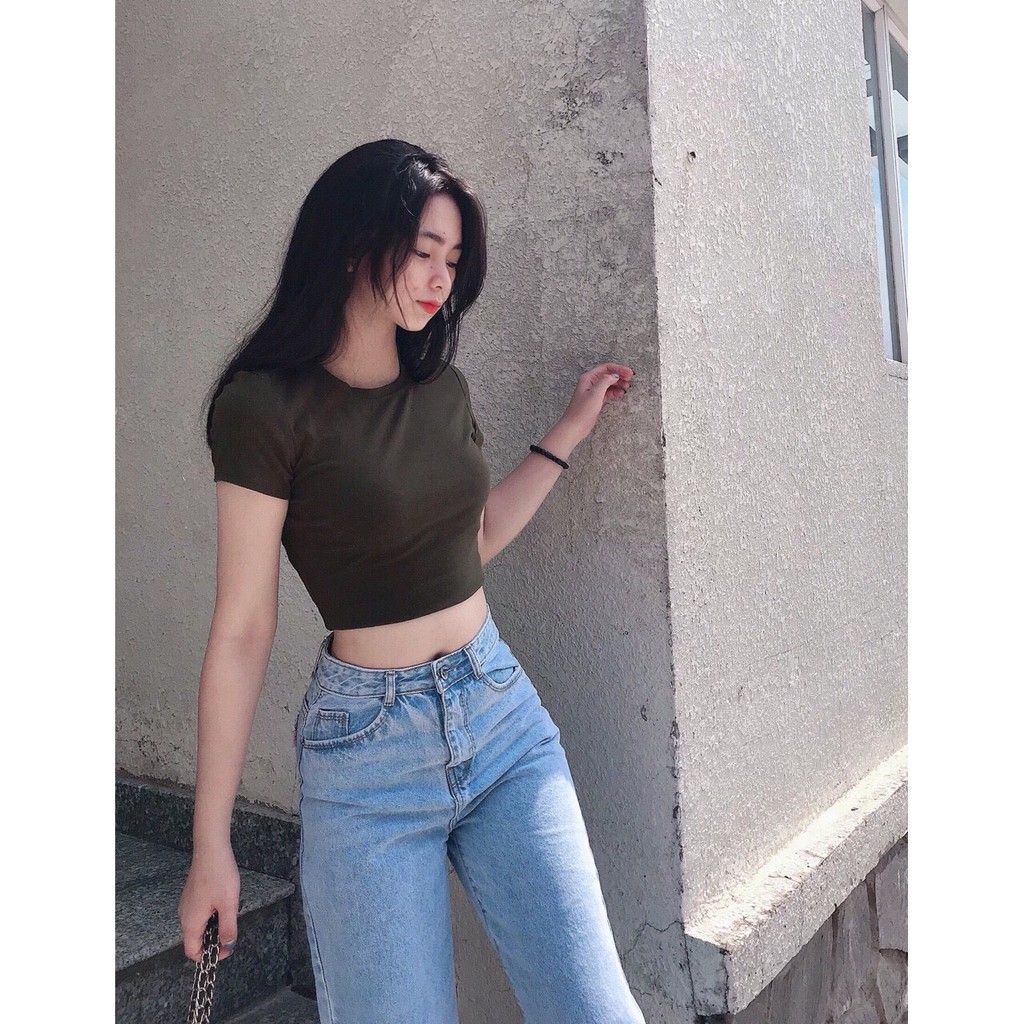 ÁO THUN CROPTOP TRƠN ÔM BODY - CỔ TRÒN