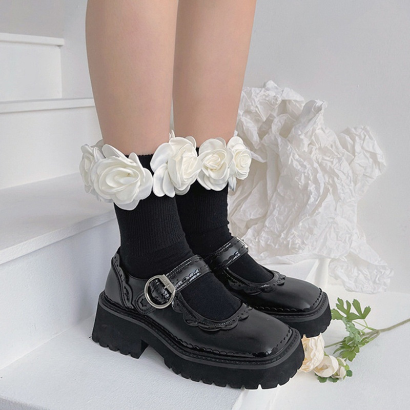 Youyo Vớ Mắt Cá Chân Có Gân In Họa Tiết Hoa Trà 3D Phong Cách Lolita Vintage Thanh Lịch Trang Trí Nhà Cửa