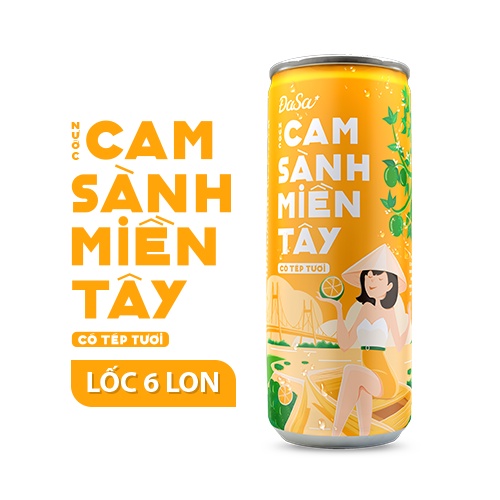 Nước Cam Sành Miền Tây ĐaSa - Bổ sung Vitamin C, Tăng cường Đề kháng - Lốc 6 lon x 240ml