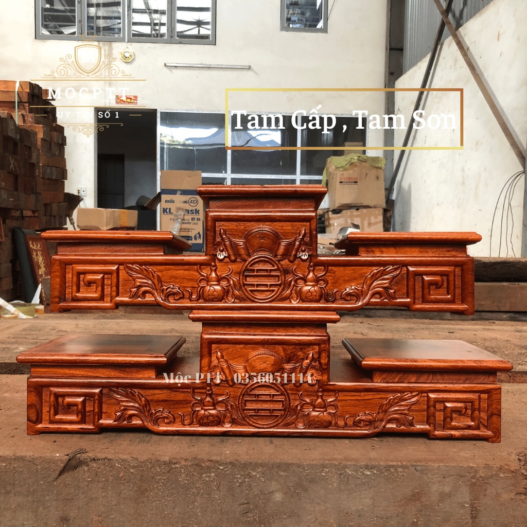 Tam Cấp Kê Bát Hương,Đồ Thờ Cúng Gỗ Hương mặt từ 14 đến 25 cm