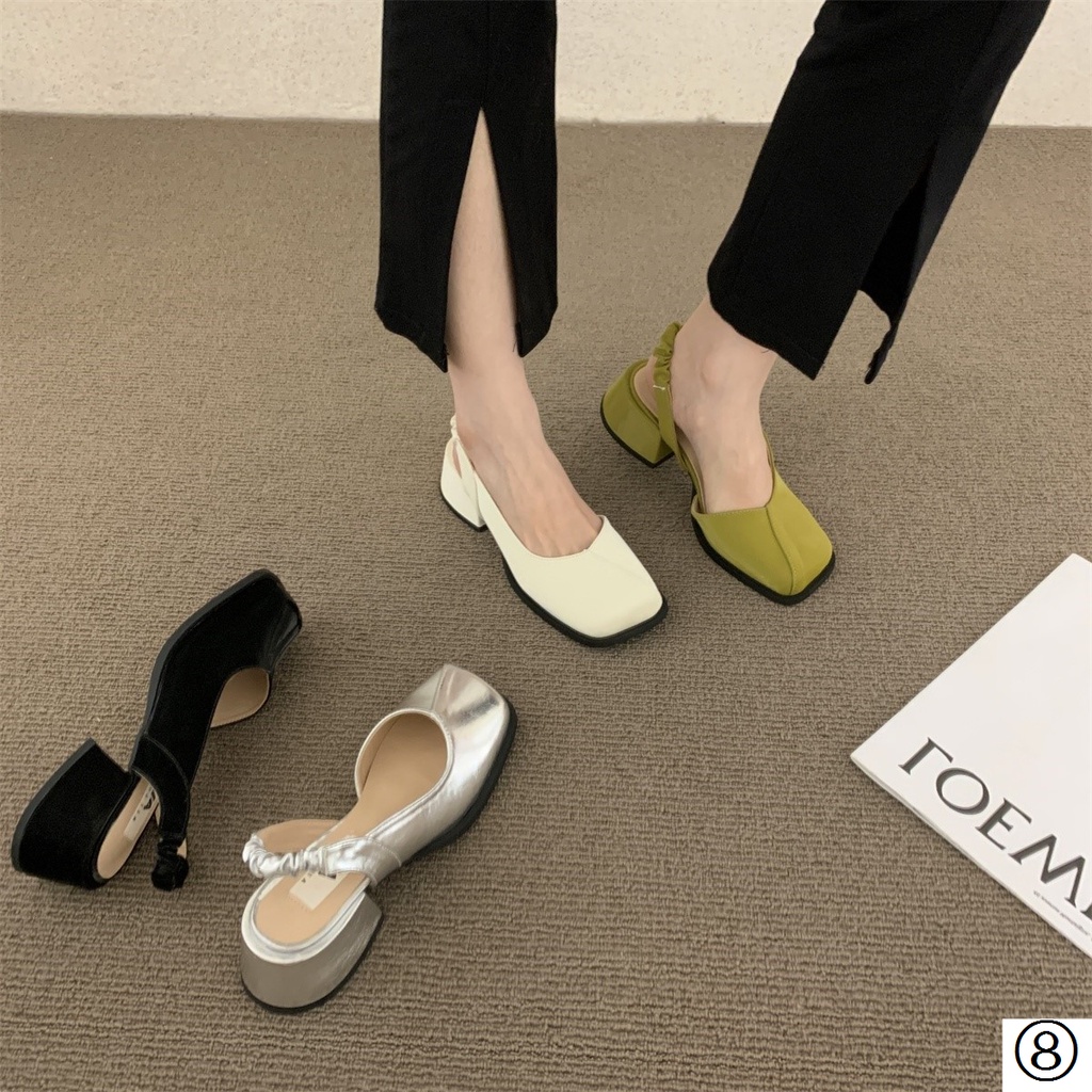 Giày Sandal Gót Dày Mũi Vuông Màu Bạc Thời Trang Mùa Hè 2022 Phong Cách Mới Cho Nữ