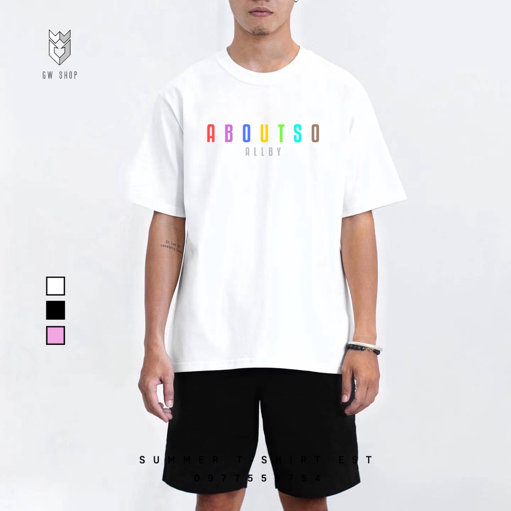 Áo thun nam nữ Allby ABOUTSO , Áo phông tay lỡ Unisex form rộng vải cotton - GW Shop