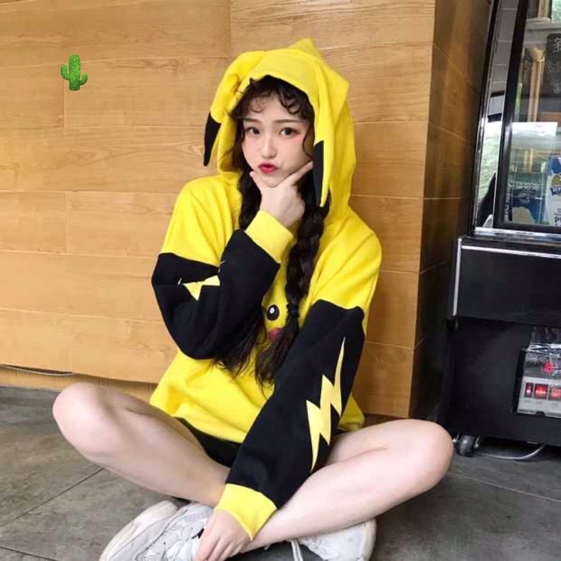 🌵Áo hoodie pikachu vàng phối đen quá cute ( áo khoác nỉ bông) | BigBuy360 - bigbuy360.vn