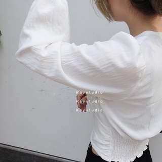 [KAYSTUDIO] ÁO CROP TRẮNG BO EO TAY PHỒNG
