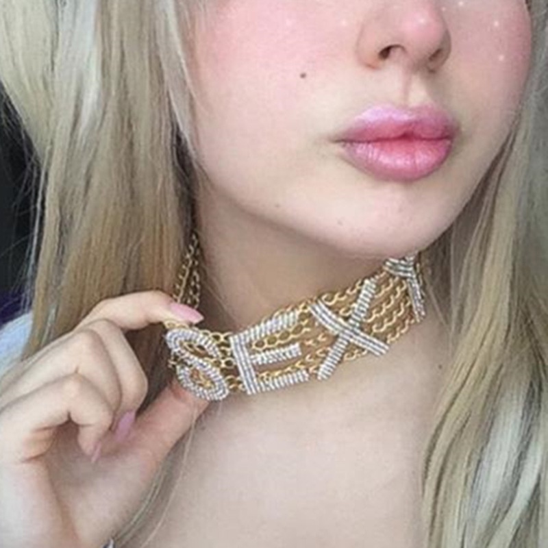 Vòng Cổ Choker Bản To Đính Đá Kim Cương Chữ Tiếng Anh Quyến Rũ Thời Trang Âu Mỹ Hip Hop Cá Tính