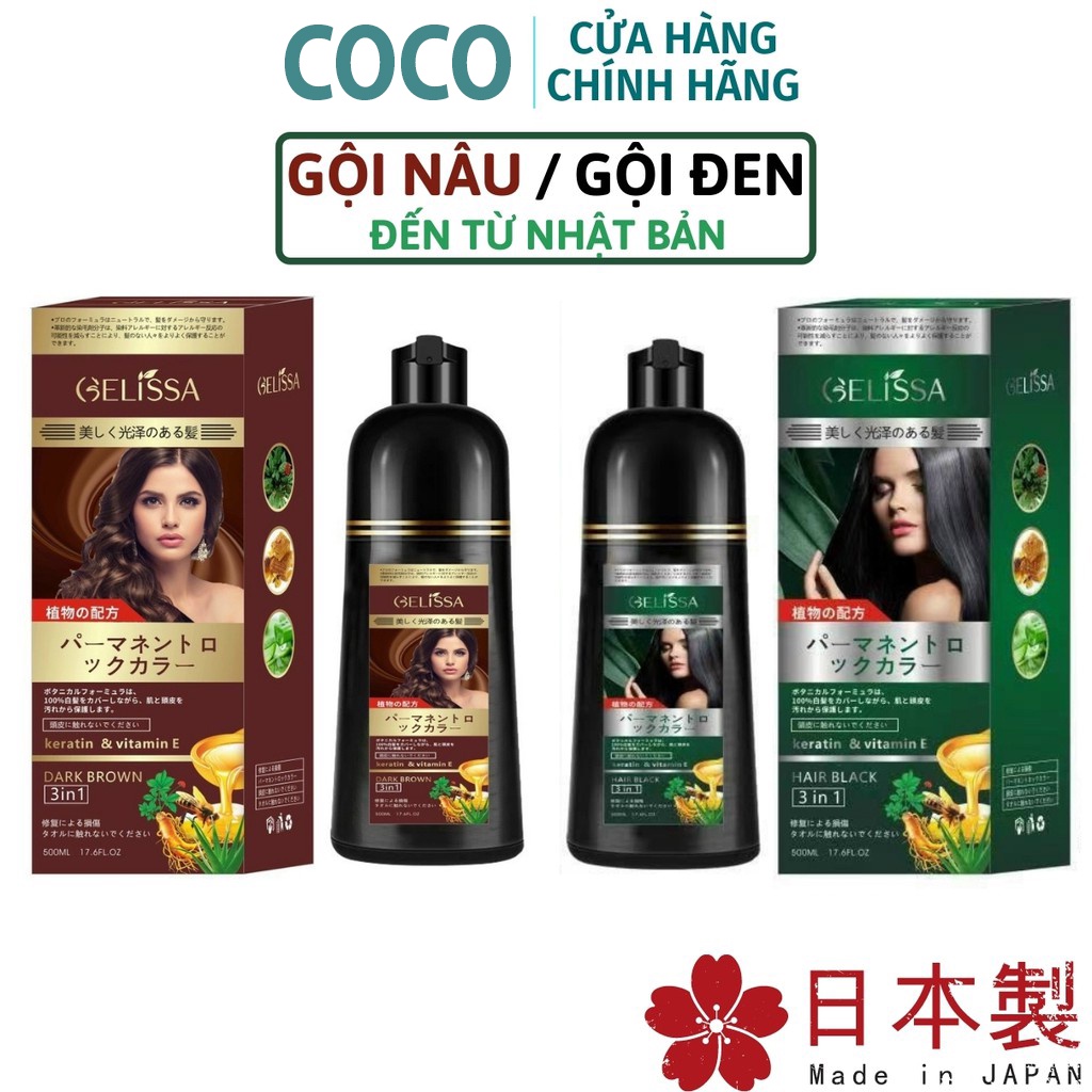 Dầu Gội Phủ Bạc GELISSA 500ml Nhật Bản - Dầu gội Nhuộm Tóc Đen Thảo Dược Tự Nhiên An Toàn Chai 500ml