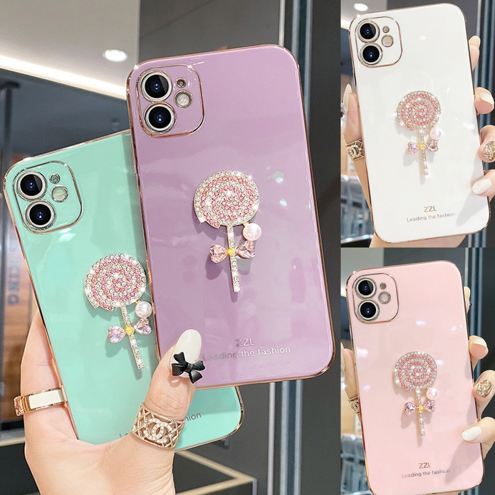 Ốp Điện Thoại Góc Vuông Đính Đá Lấp Lánh Dễ Thương Cho Realme C35 C31 C21y C25y C21 C20 C15 C12 C11 2021