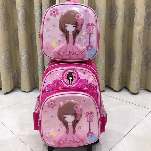 Bán buôn set 2 balo kéo cho bé