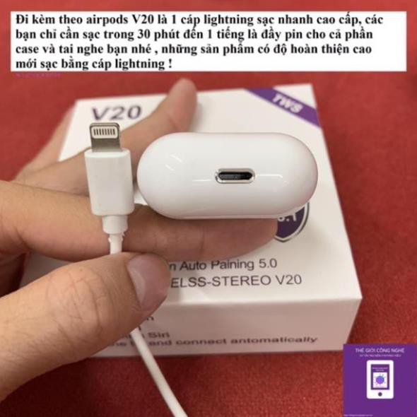 Tai nghe Bluetooth V20 kết nối 5.0 TWS phạm vi hoạt động 10m, nghe gọi liên tục trong 4h