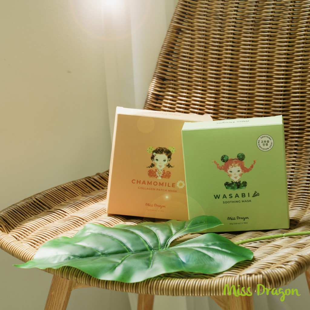 Lên đến 10 miếng Wasabi Green / Chamomile Facial Mask (Dưỡng ẩm, Làm dịu, Loại bỏ Mụn), S. Hàn Quốc