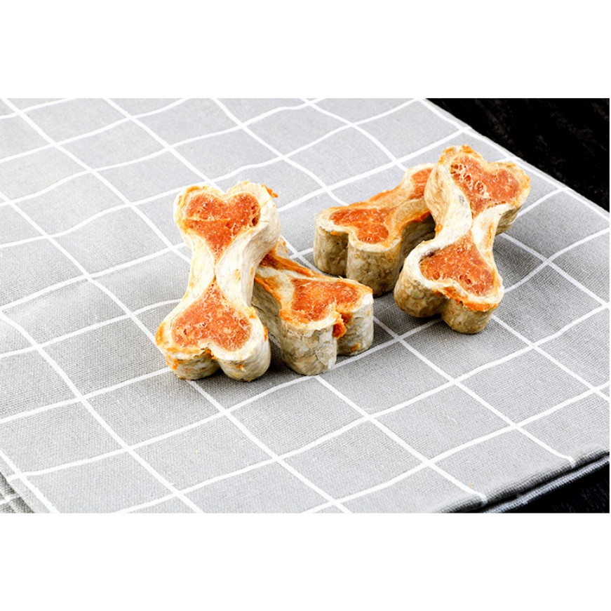 [HCM] Xương ăn vặt da bò vị gà làm sạch răng và khử hôi miệng cho chó, phần thưởng, xương thưởng cún set 2 que
