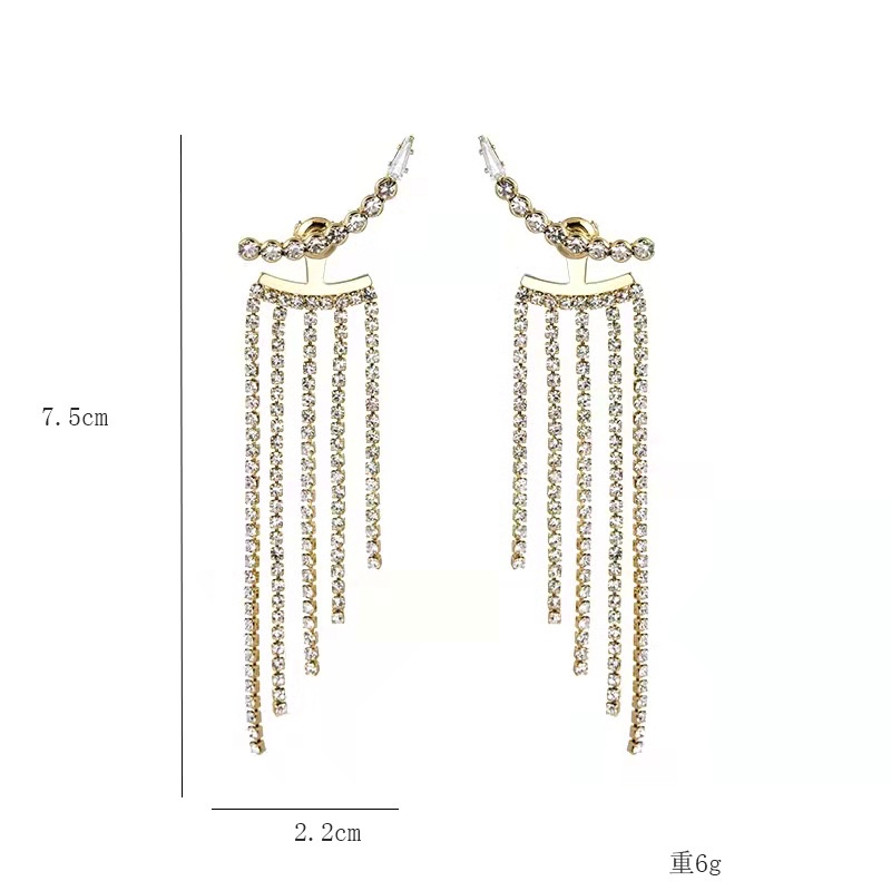 Khuyên Tai Tua Rua Dáng Dài Đính Đá Zircon Sang Trọng Thanh Lịch Phong Cách Hàn Quốc Dành Cho Nữ