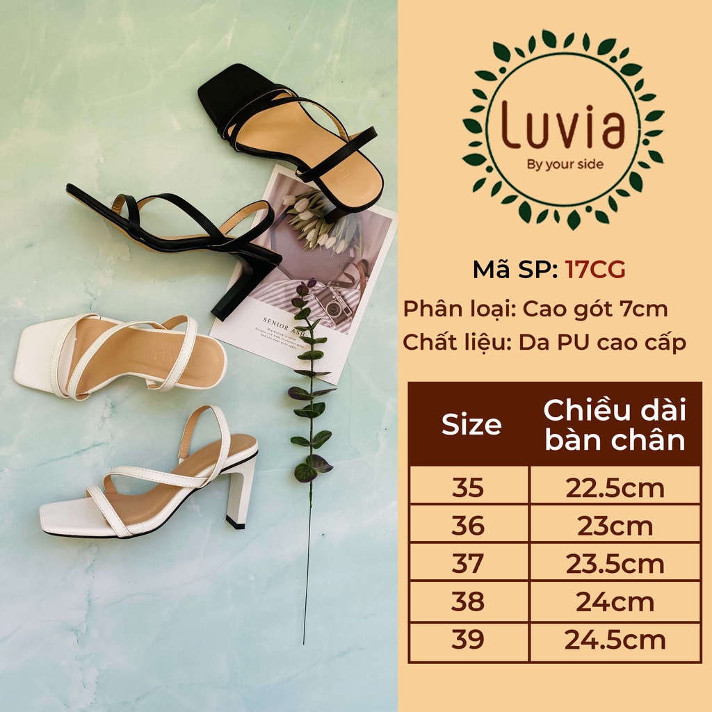 Giày Sandal cao gót 7 phân,Dép nữ gót vuông quai dây mảnh xinh xắn dễ phối đồ Luvia 17CG