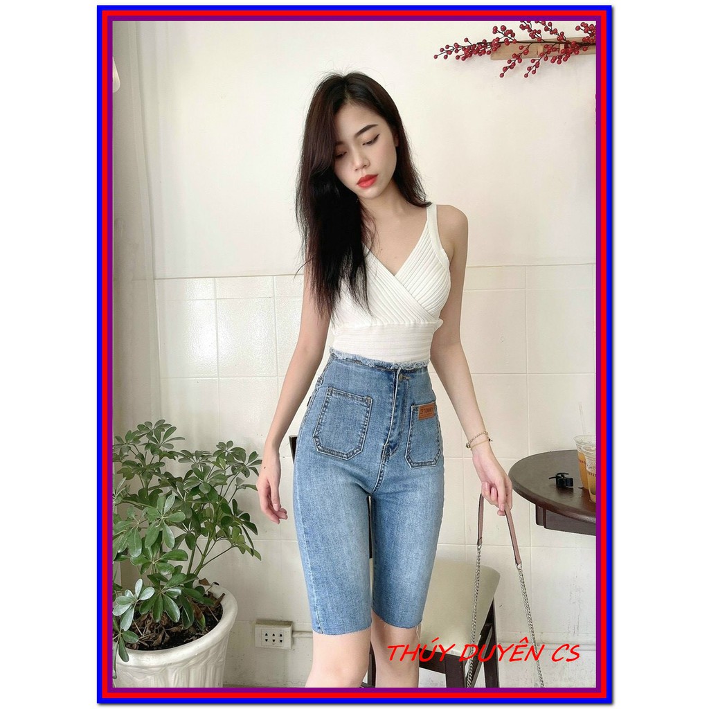 Quần jean nữ LỬNG TÚI BẦU LƯNG TUA RUA siêu đẹp màu xanh siêu đẹp -LO21