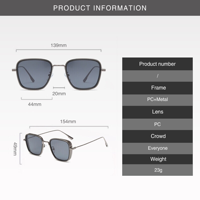 Kính Mát Gọng Vuông Kim Loại Chống Tia UV400 Phong Cách Retro