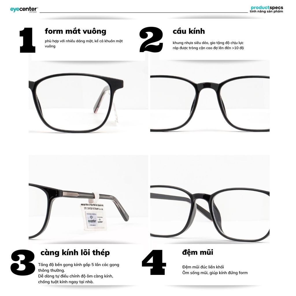 Gọng kính nam nữ chính hãng C60-S by ZAC&amp;CODY lõi thép chống gãy nhập khẩu Eye Center Vietnam