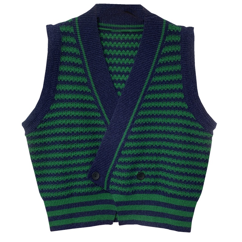 Áo khoác Cardigan dệt kim không tay kẻ sọc thời trang retro cho nữ | BigBuy360 - bigbuy360.vn