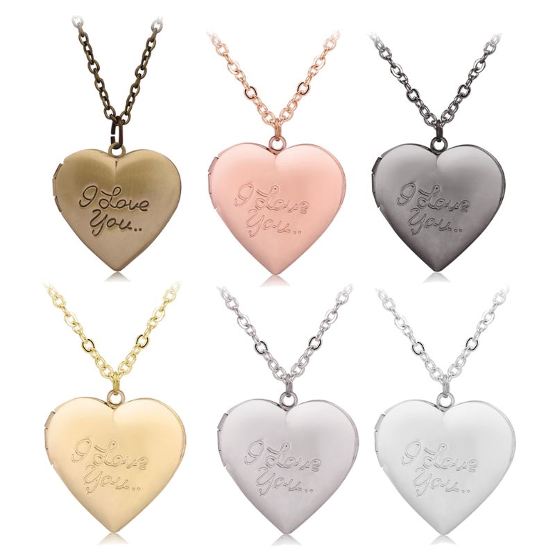 Customized Heart-Shape I Love You Engraved Locket Necklace DIY Photo Box Jewelry