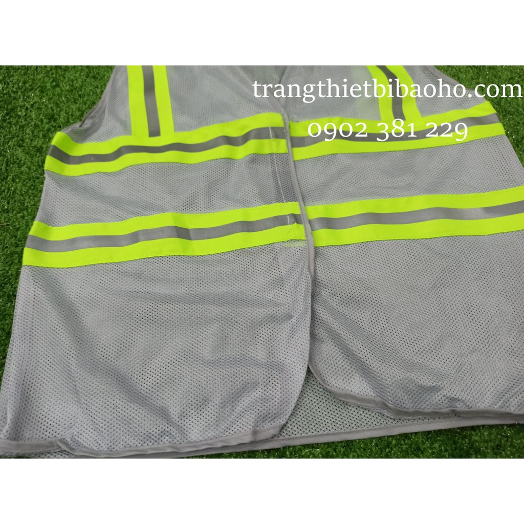 Áo ghi lê phản quang lưới 3M dán màu xám - hình thật