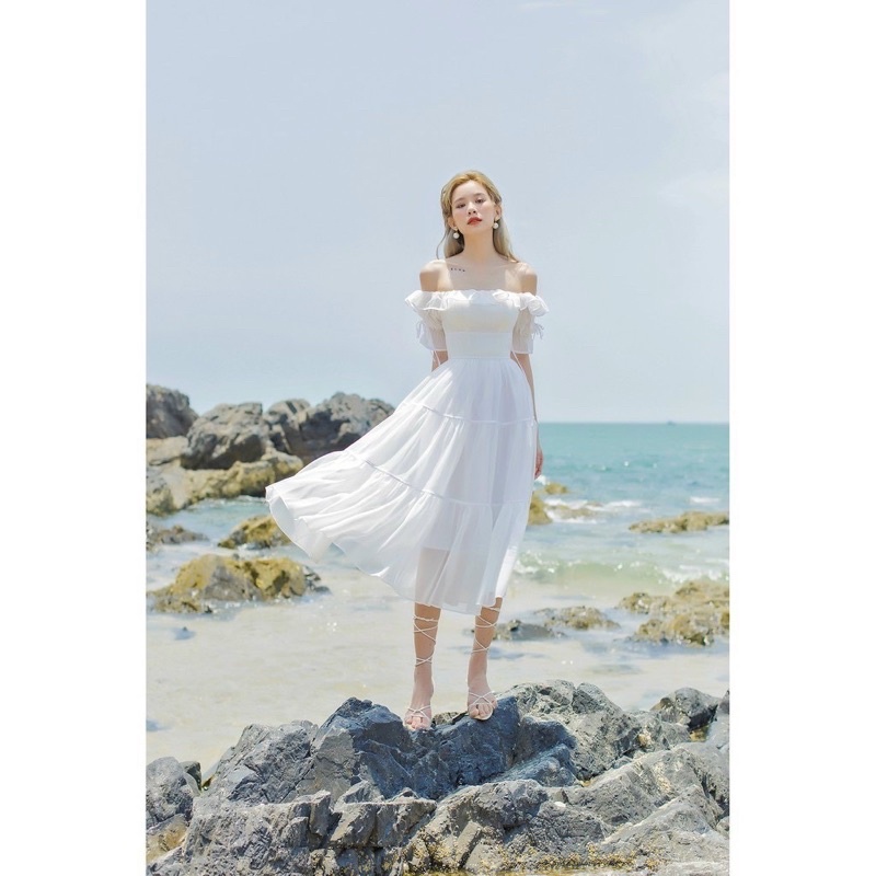 Đầm maxi bẹt vai cao cấp trong có lót chất lụa tơ óng mướt TRIPBLE T DRESS - size S/M/L - MS360V