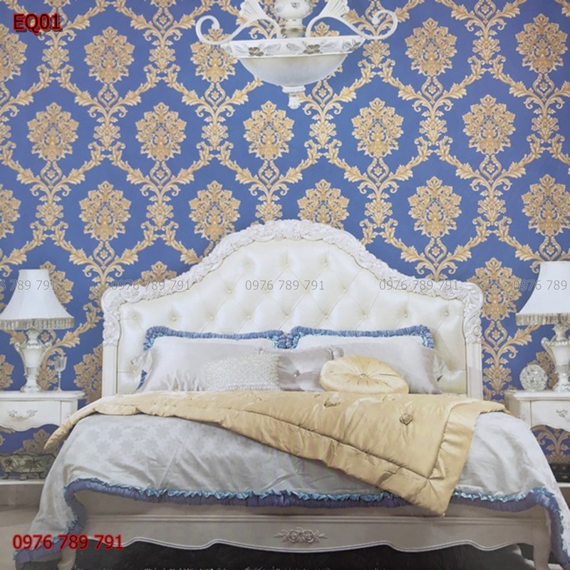 Giấy Dán Tường Đức Cao Cấp, Hoa Văn Châu Âu In Nổi 3D Cho Phòng Ngủ, Khổ 10m x 53 cm, Màu Xanh, Nâu , Vàng, Trắng
