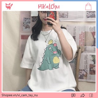 [Hàng cao cấp] Áo thun tay lỡ, áo phông nam nữ unisex khủng long form rộng vải cotton 1hitshop _PiKatChu