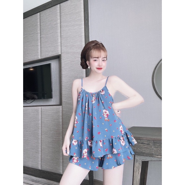 Đồ Ngủ Sexy Nữ, Bộ Ngủ Sexy Chất Mango 2 Dây Bèo Freesize 40-70kg