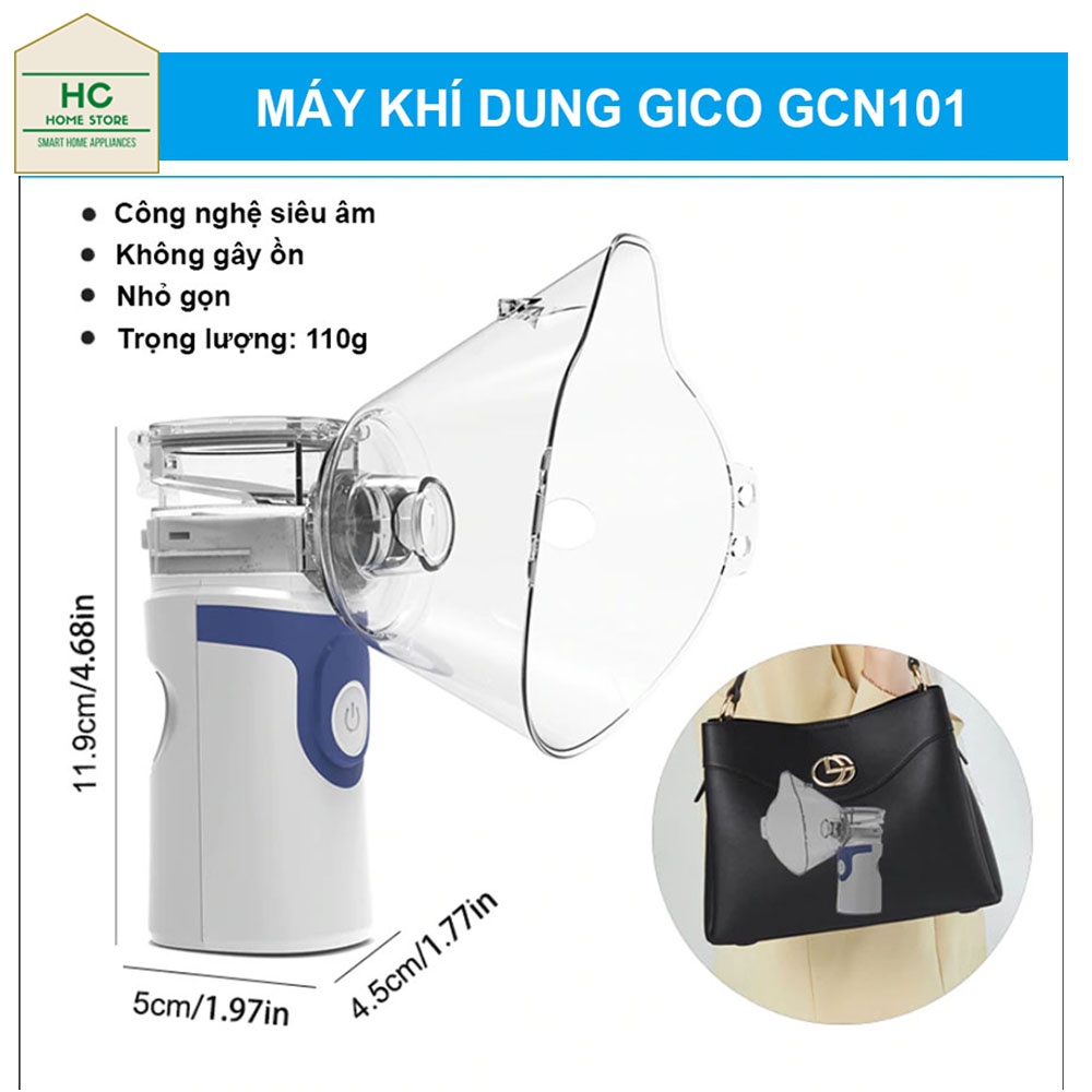 Máy khí dung cầm tay mini chạy pin, máy xông mũi họng GICO - Điều trị viêm xoang, phế quản, hen