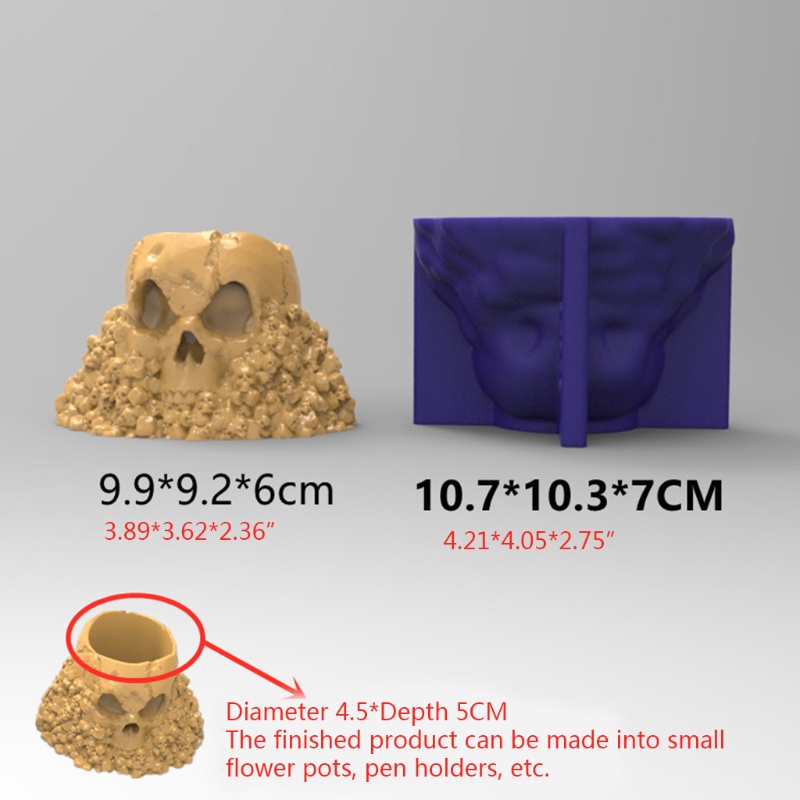 Khuôn Silicone Làm Chậu Hoa / Ống Đựng Bút Hình Đầu Lâu 3D Độc Đáo Trang Trí Thủ Công