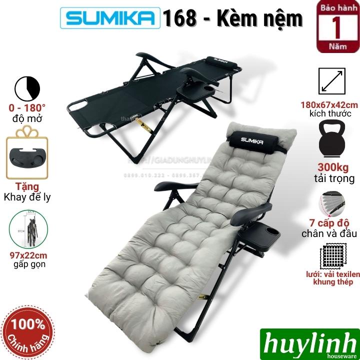 Giường - ghế xếp gấp thư giãn Sumika 168 - Kèm nệm - Tặng khay để ly - Tải trọng 300kg