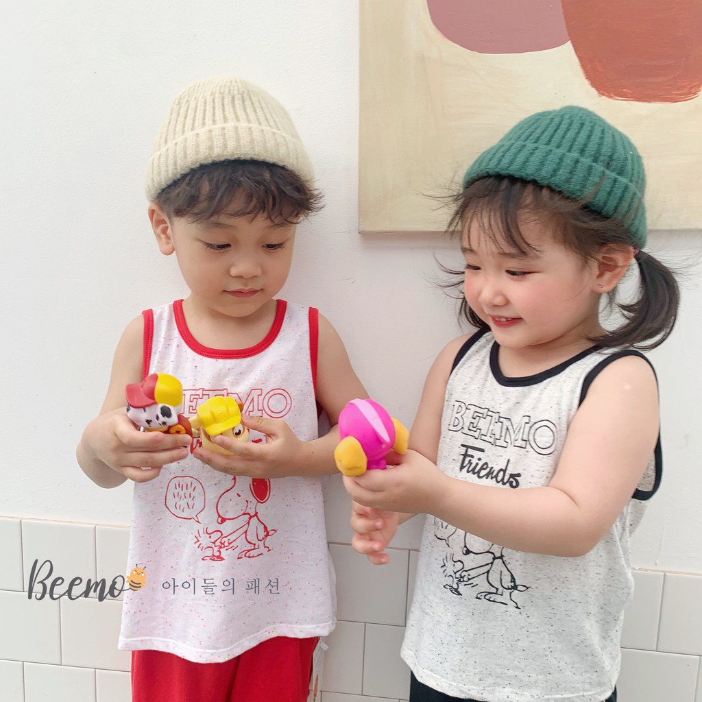 Bộ ba lỗ cotton unisex hoạ tiết Snoopy, bộ ba lỗ mặc nhà cho bé