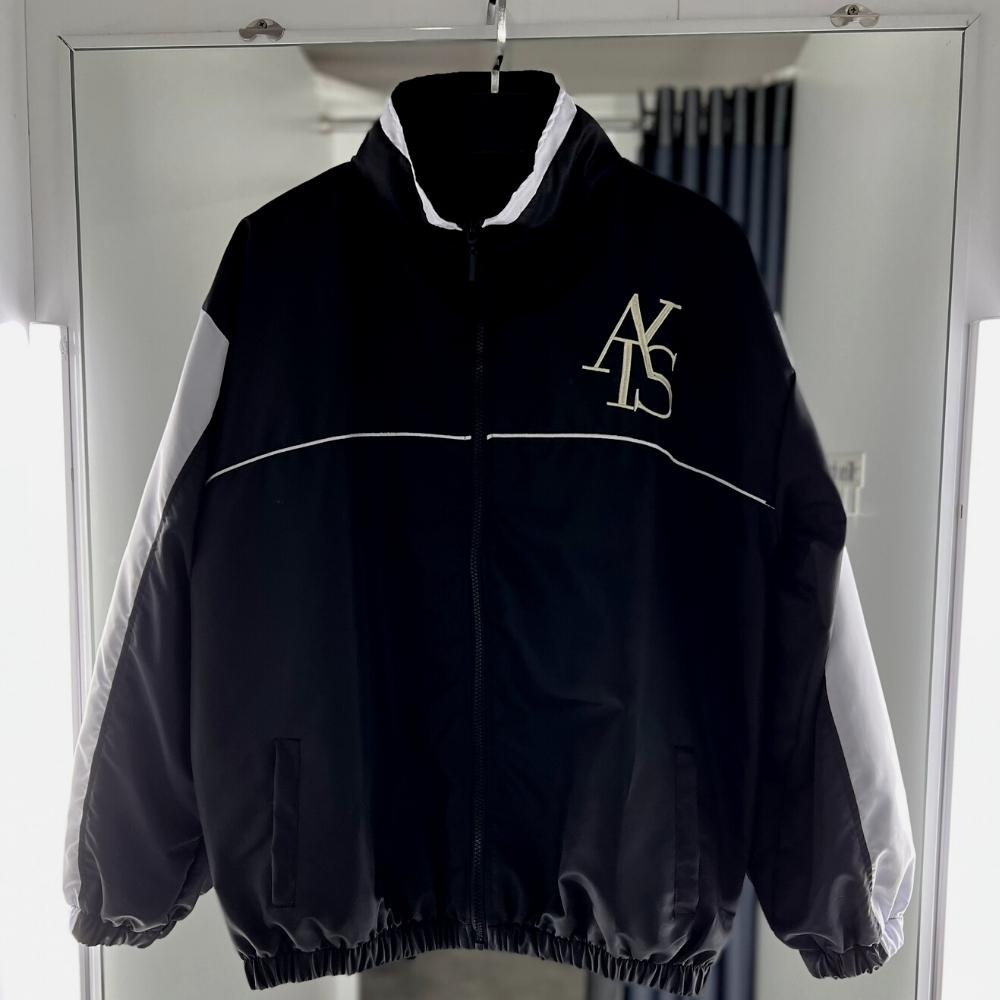 Áo khoác ngoài jacket vải DÙ 2 lớp THÊU CHỮ ATYS SIMPLE màu đen và xanh cổ vịt form rộng nam nữ