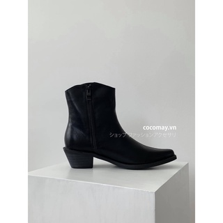 Giày boots đế vuông thô, cổ ngắn có dây kéo