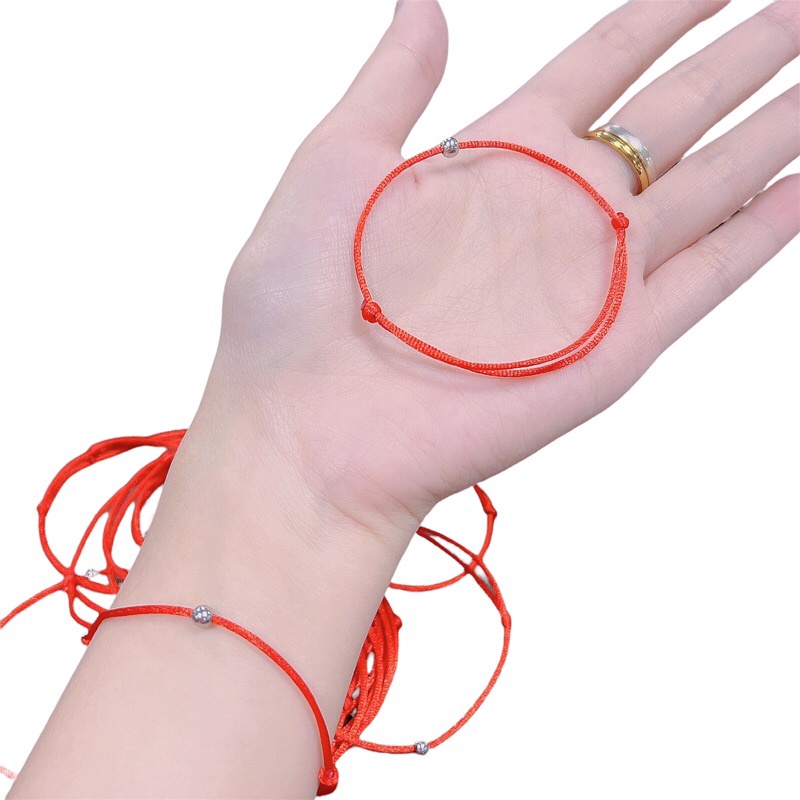 Vòng tay chỉ đỏ bi bạc 925 may mắn có thể điều chỉnh size