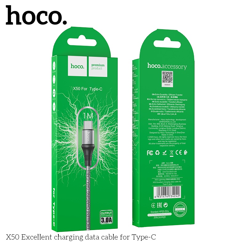 Cáp Sạc Cho Samsung, Xiaomi, Oppo, Android,... Hoco X50 Type-C, Sạc Nhanh 3A, Cáp Dây Dù Siêu Bền