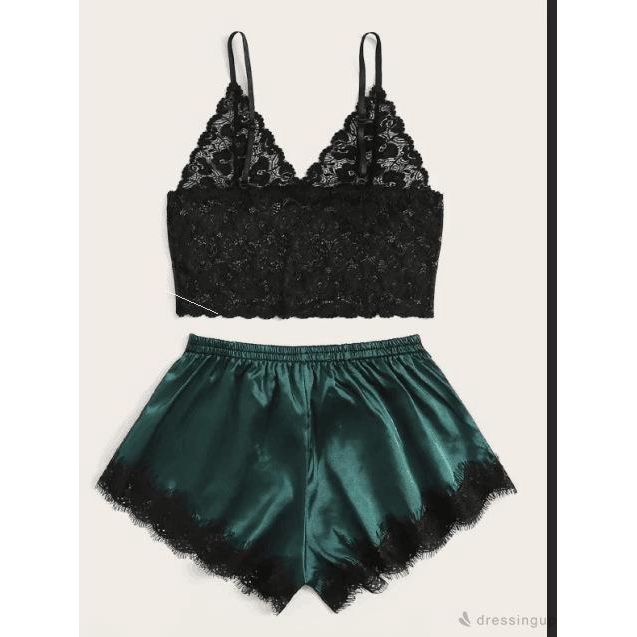 Bộ Đồ Ngủ Hai Dây Phối Ren Gợi Cảm Cho Nữ