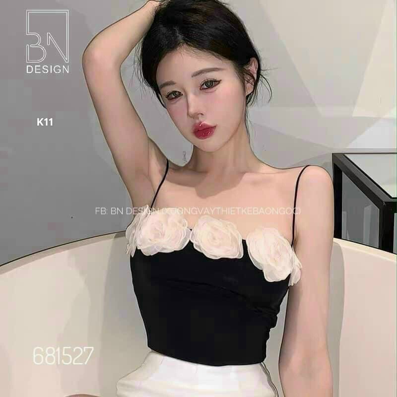 Áo kiểu nữ kết hàng hoa voan 2 dây bún croptop hot MS35